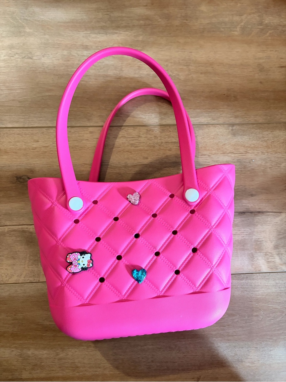 OFF BRAND BOGG BAG Hot Pink Quilted Mini Tote with Heart Charms
